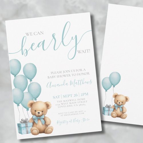 We Can Bearly Wait Boy Baby Shower Invitation