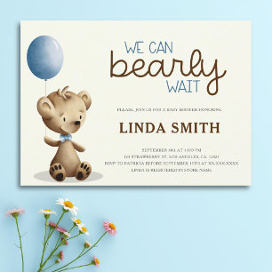 We Can Bearly Wait Boy Baby Shower Invitation