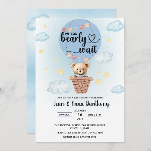 we can bearly wait boy baby shower invitation