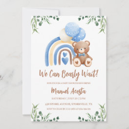 We Can Bearly Wait Boy Baby Shower Invitation