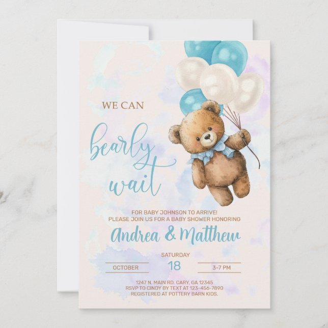 We can bearly wait boy baby shower invitation. invitation (Front)