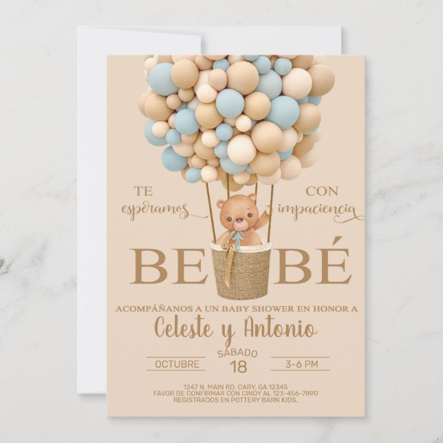 We can bearly wait boy baby shower invite Spanish. (Front)