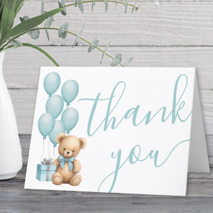 We Can Bearly Wait Boy Baby Shower Letterpress Thank You Card