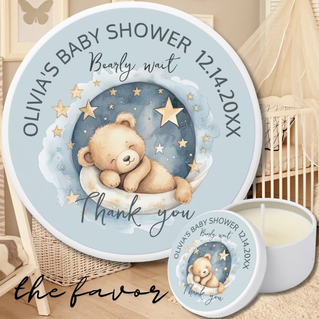 We Can Bearly Wait Boy Baby Shower Mini Candle Favors (Creator Uploaded)
