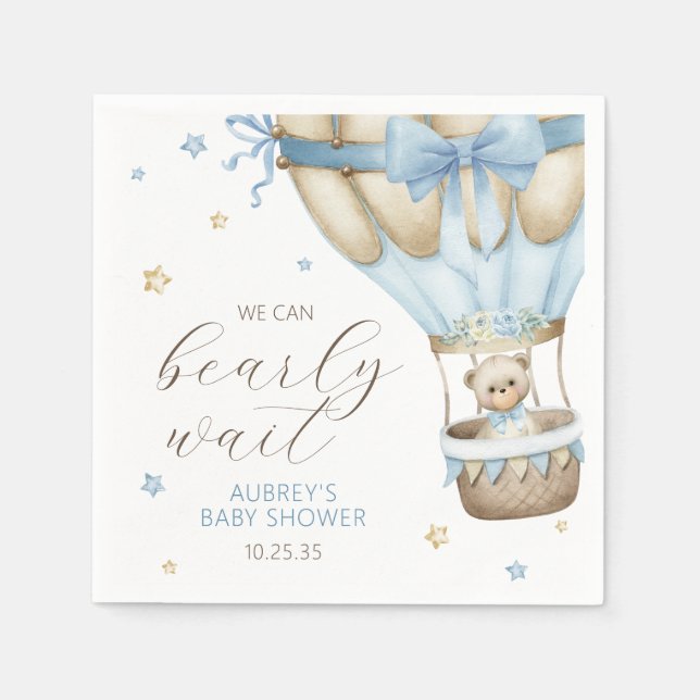 We Can Bearly Wait Boy Baby Shower Napkins (Front)