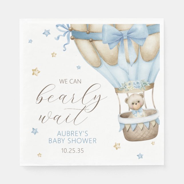 We Can Bearly Wait Boy Baby Shower Napkins (Front)
