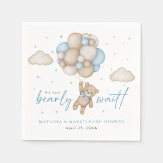 We Can Bearly Wait Boy Baby Shower Napkins