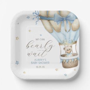 We Can Bearly Wait Boy Baby Shower Paper Plates