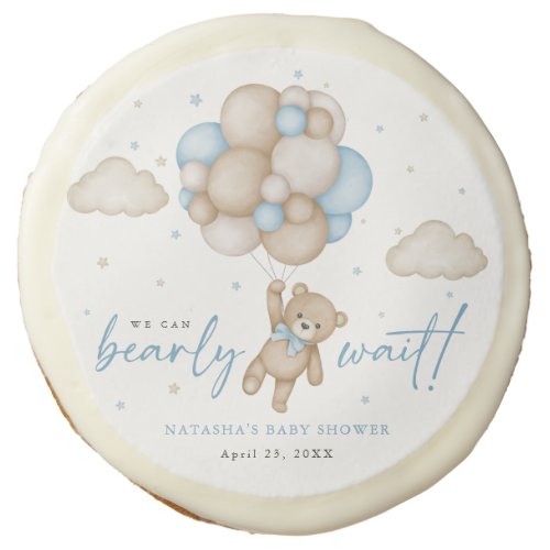We Can Bearly Wait Boy Baby Shower Sugar Cookie