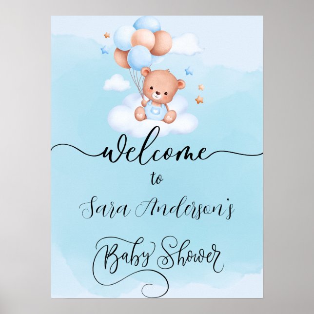 We can Bearly Wait Boy Baby Shower Welcome  Poster (Front)