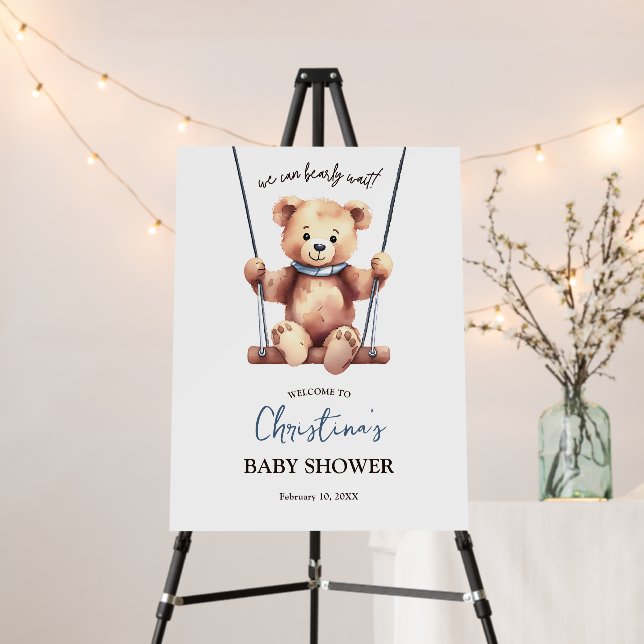We Can Bearly Wait Boy Baby Shower Welcome Sign (In Situ (Stand))