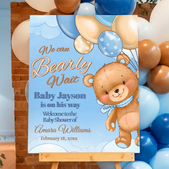 We Can Bearly Wait - Boy Baby Shower Welcome Sign (We Can Bearly Wait - Boy Baby Shower Welcome Sign)