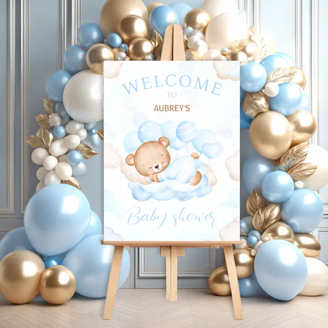 We Can Bearly Wait Boy Baby shower welcome sign | Zazzle