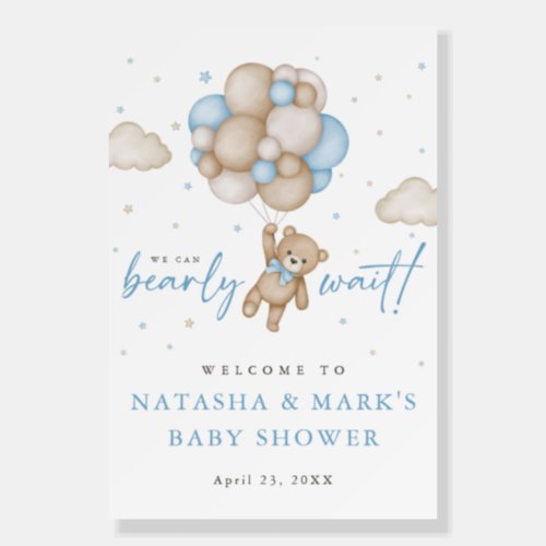 We Can Bearly Wait Boy Baby Shower Welcome Sign