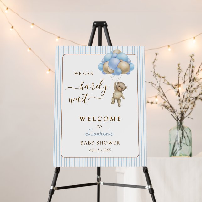 'We Can Bearly Wait' Boy Baby Shower Welcome sign (In Situ (Stand))