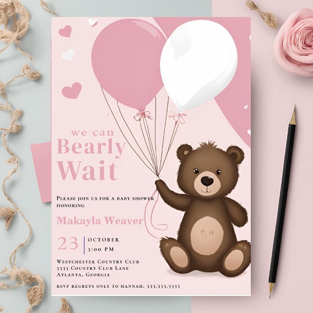 We Can Bearly Wait Boy Ballons Baby Shower Invitation (Creator Uploaded)
