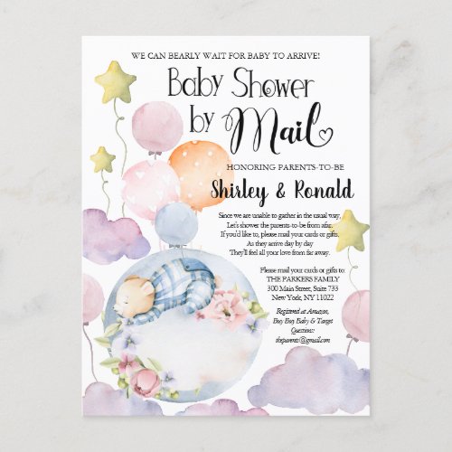We Can Bearly Wait Boy Bear Baby Shower By Mail In Postcard