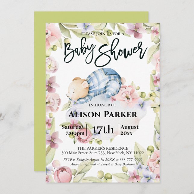 We Can Bearly Wait Boy Bear Baby Shower Invitation (Front/Back)