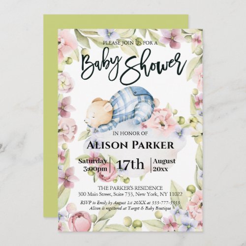 We Can Bearly Wait Boy Bear Baby Shower Invitation