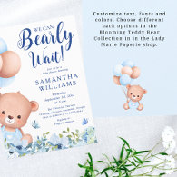 We Can Bearly Wait Boy Blue Baby Shower Invitation