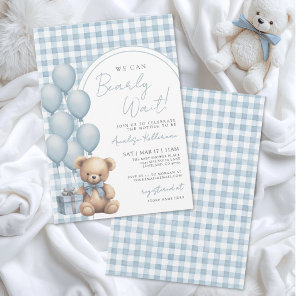 We Can Bearly Wait Boy Blue Bear Baby Shower Invitation