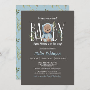 We Can Bearly Wait! Boy Blue Teddy Bear Shower Invitation