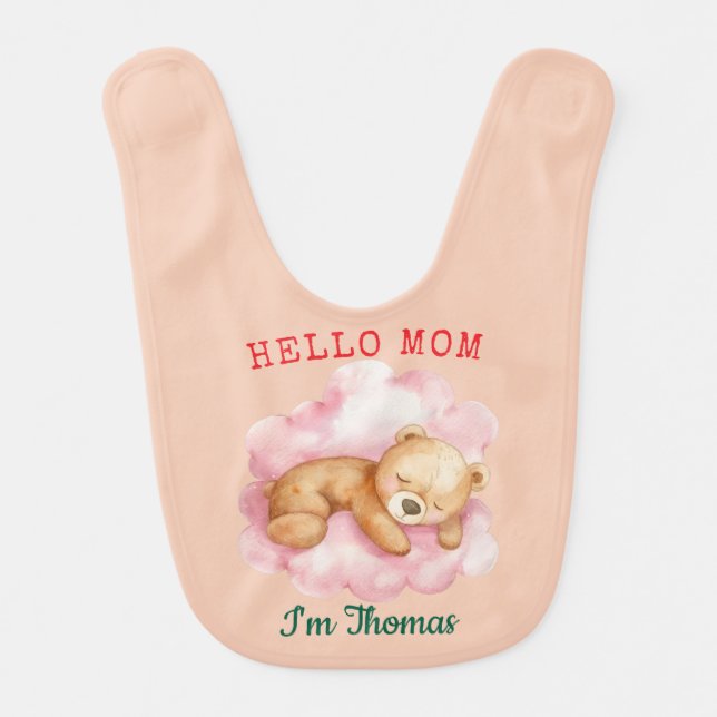 We Can Bearly Wait Boy Cute Bear Baby Shower  Bib (Front)