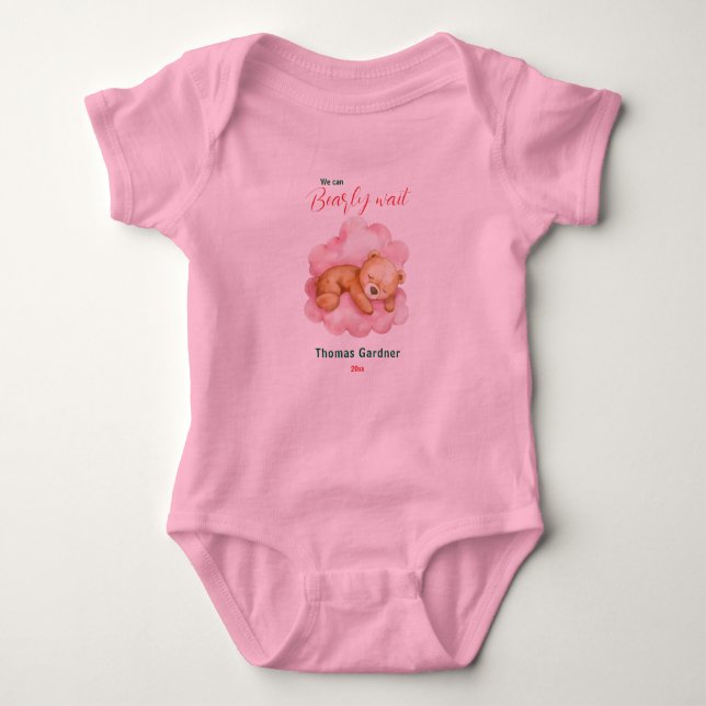 We Can Bearly Wait Boy Cute Bear Baby Shower  Bodysuit (Front)