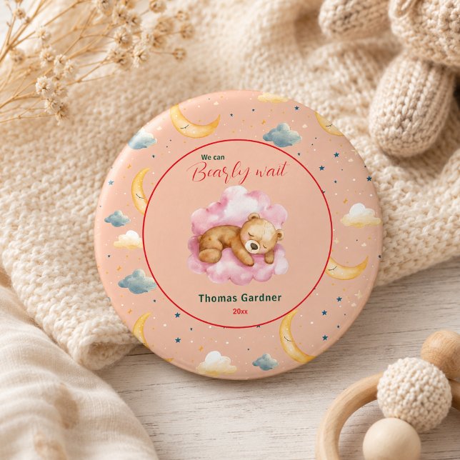 We Can Bearly Wait Boy Cute Bear Baby Shower  Button (We Can Bearly Wait Boy Cute Bear Baby Shower Button)