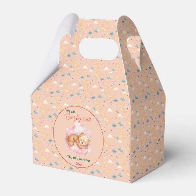 We Can Bearly Wait Boy Cute Bear Baby Shower  Favor Boxes (Front Side)