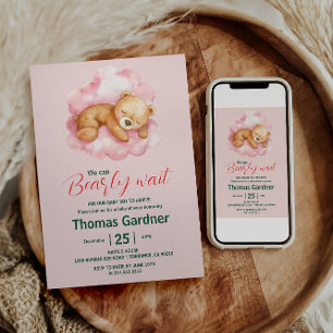 We Can Bearly Wait Boy Cute Bear Baby Shower  Invitation