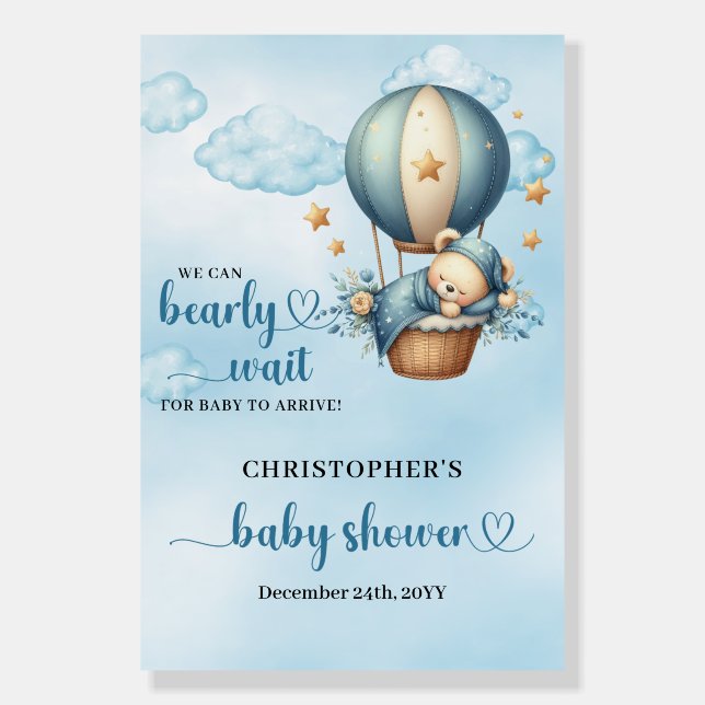 We can bearly wait boy cute teddy bear welcome foam board (Front)