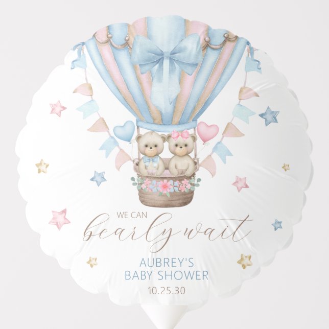 We Can Bearly Wait Boy Girl Twin Baby Shower Balloon (Front)