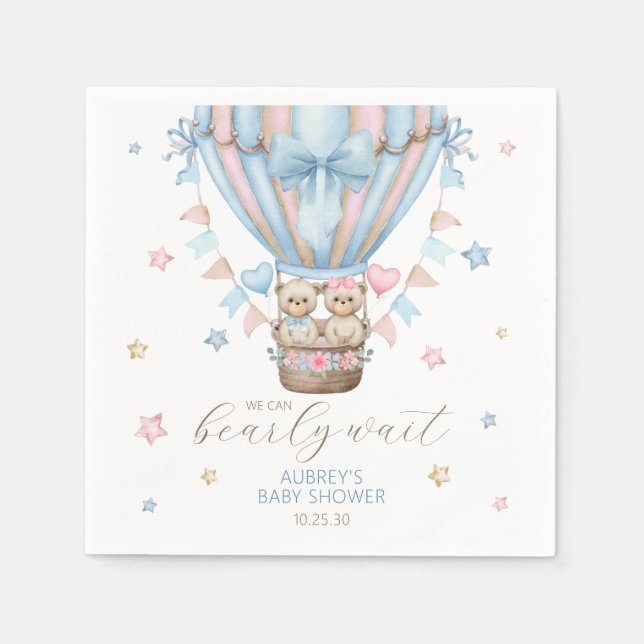 We Can Bearly Wait Boy Girl Twin Baby Shower Napkins (Front)
