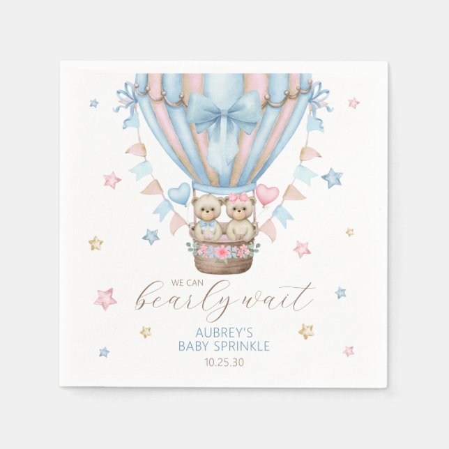 We Can Bearly Wait Boy Girl Twin Baby Sprinkle Napkins (Front)