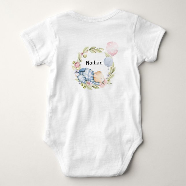 We Can Bearly Wait Boy Teddy Bear Baby Shower Baby Bodysuit (Back)
