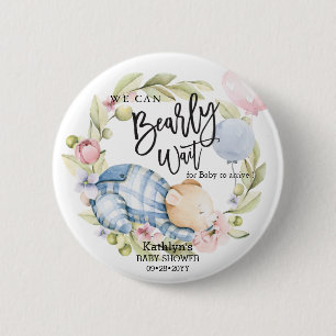 We Can Bearly Wait Boy Teddy Bear Baby Shower Button