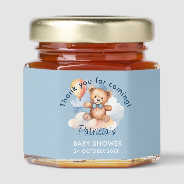 We Can Bearly Wait Boy Teddy Bear Baby Shower Honey Jar Favors (Front)