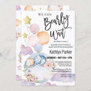We Can Bearly Wait Boy Teddy Bear Baby Shower Invitation