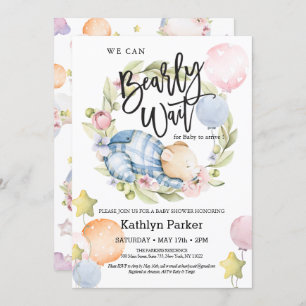 We Can Bearly Wait Boy Teddy Bear Baby Shower Invitation