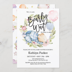 We Can Bearly Wait Boy Teddy Bear Baby Shower Invitation