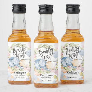 We Can Bearly Wait Boy Teddy Bear Baby Shower Liquor Bottle Label