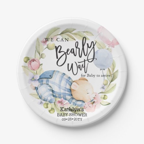 We Can Bearly Wait Boy Teddy Bear Baby Shower Paper Plates
