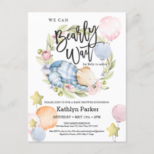 We Can Bearly Wait Boy Teddy Bear Baby Shower Postcard