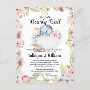 We Can Bearly Wait Boy Teddy Bear Baby Shower Postcard