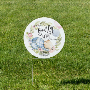 We Can Bearly Wait Boy Teddy Bear Baby Shower Sign