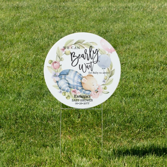 We Can Bearly Wait Boy Teddy Bear Baby Shower Sign (Insitu)