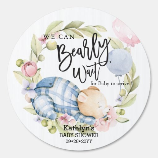 We Can Bearly Wait Boy Teddy Bear Baby Shower Sign | Zazzle