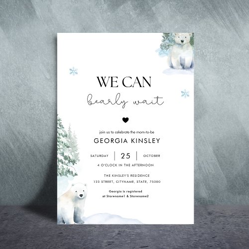 We can Bearly Wait Boy Twin Polar Bear Baby Shower Invitation