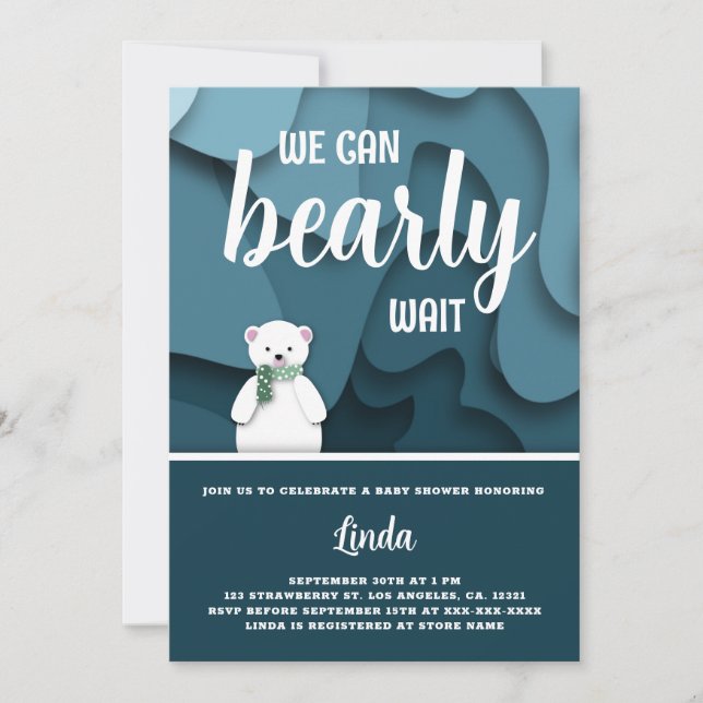 We Can Bearly Wait Boy Winter Baby Shower Invitation (Front)